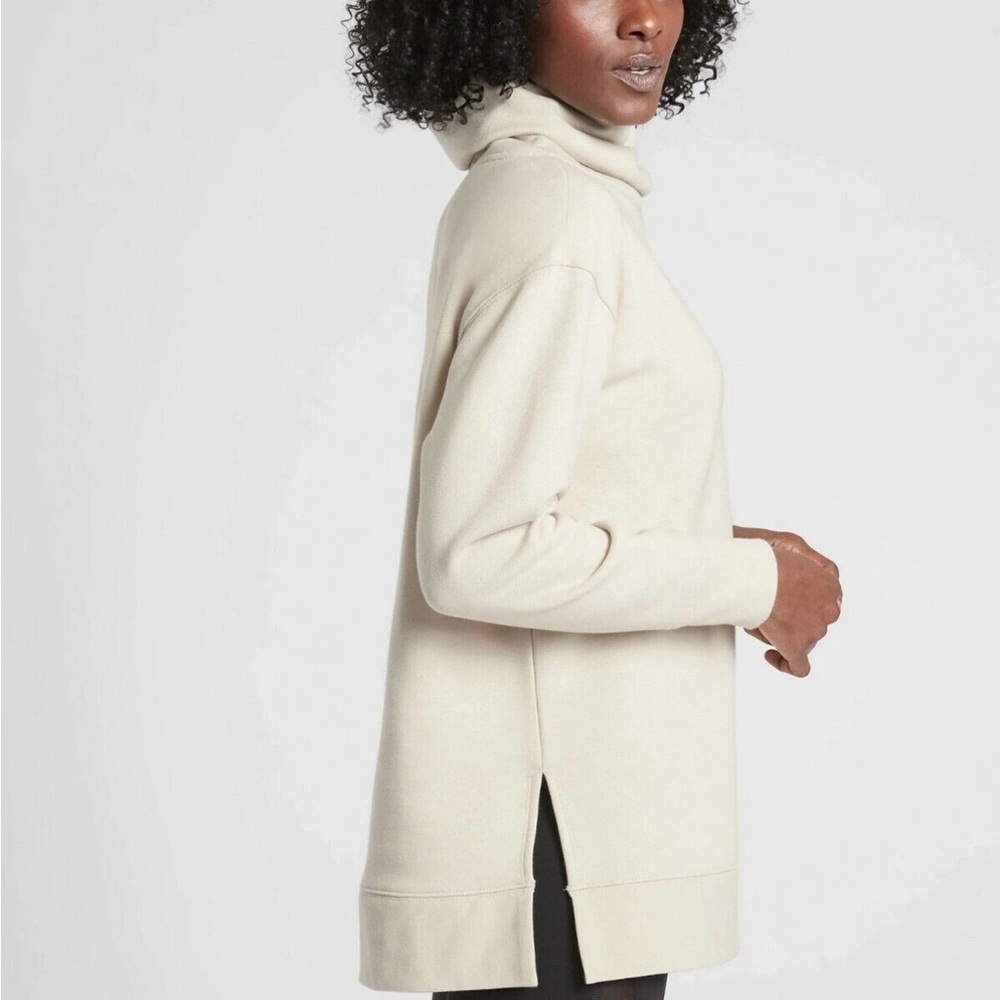 Athleta 24/7 Funnel Neck Sweatshirt Women Large Beige Athleisure Yoga Run - Picture 2 of 9